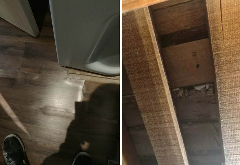 Left: The floor of Kang Da’s house after the renovation. Right: The ceiling of Kang Da’s house after the renovation. @tianyashequ from Weibo