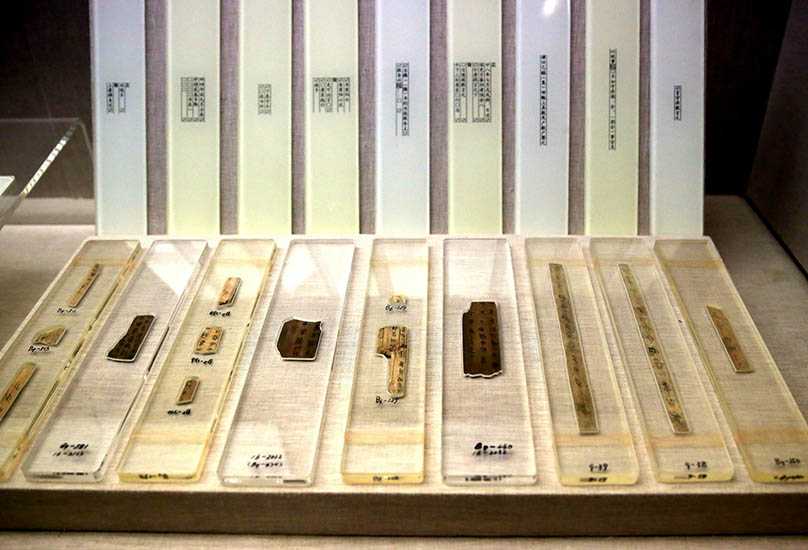 Bamboo slips are displaced in the Qin Bamboo Slips Museum in Liye Town, Hunan province, June 18, 2016. Peng Biao/IC