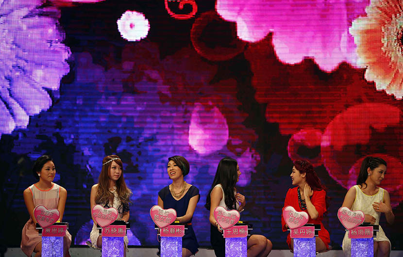 A panel of women answer questions during an episode of the matchmaking television program ‘One Out of 100,’ Shanghai, July 27, 2013. Carlos Barria/Reuters