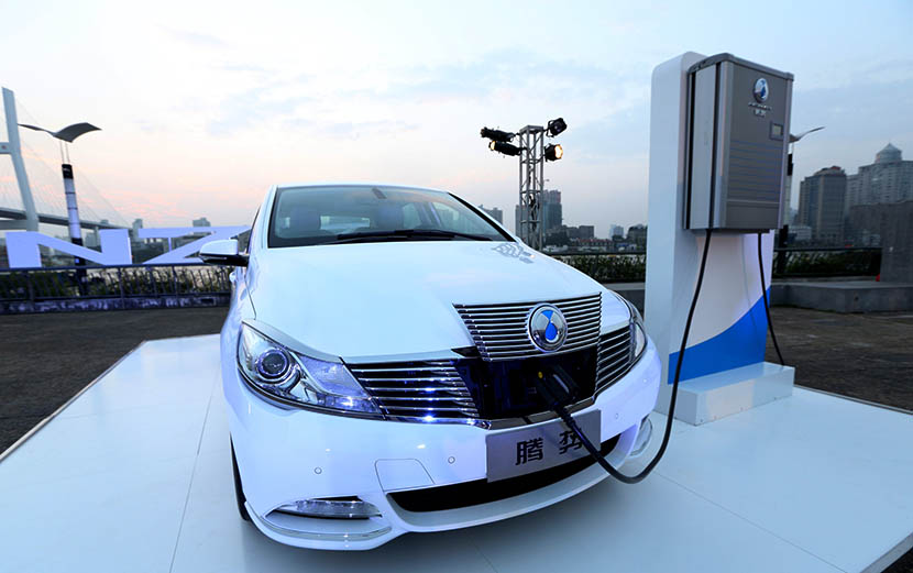 A Denza electric car on display for its China debut, Shanghai, Sept. 26, 2014. Zhou Junxiang/IC