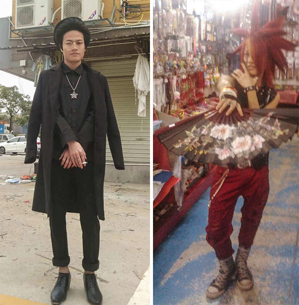 Luo Fuxing poses for photos in 2018 (left) and 2008 (right), both in Guangdong province. Courtesy of Luo Fuxing