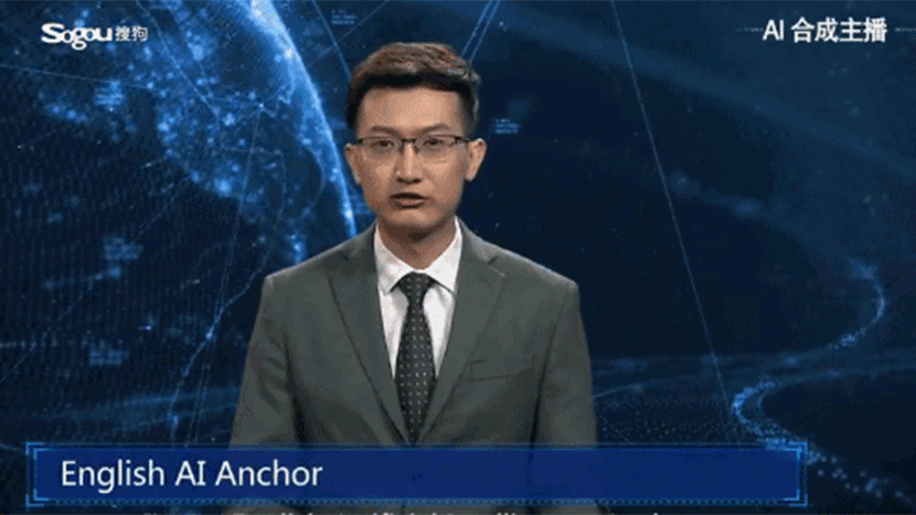A video clip shows an AI anchor talking to an audience. From Xinhua’s public WeChat account
