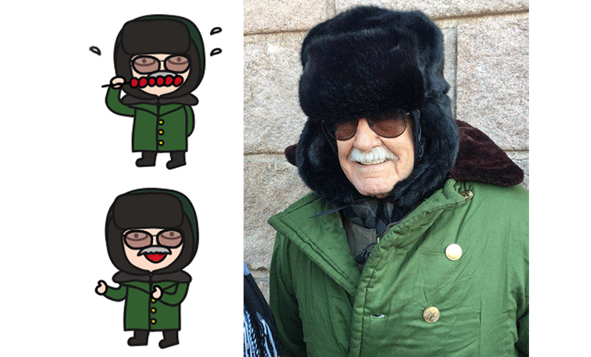 Right: Stan Lee poses for a photo at the Great Wall in Beijing, Dec. 4, 2017. From Weibo user @斯坦李工作室; Left: Animated Stan Lee memes made by Weibo user @DAEEEEEEE