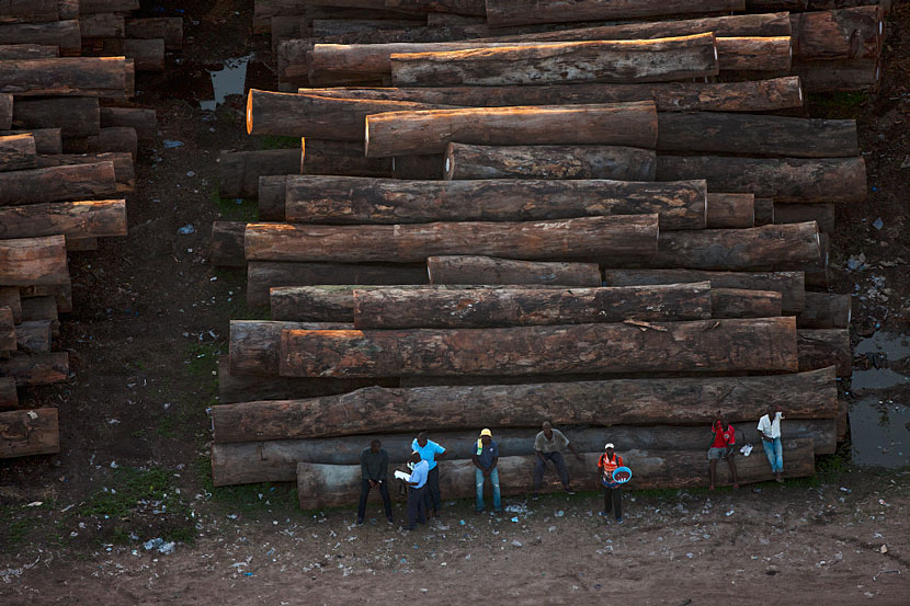 Wood stored in the port of Brazzaville, Republic of Congo, Oct. 19, 2011. Yann Arthus-Bertrand/Hope Productions/VCG