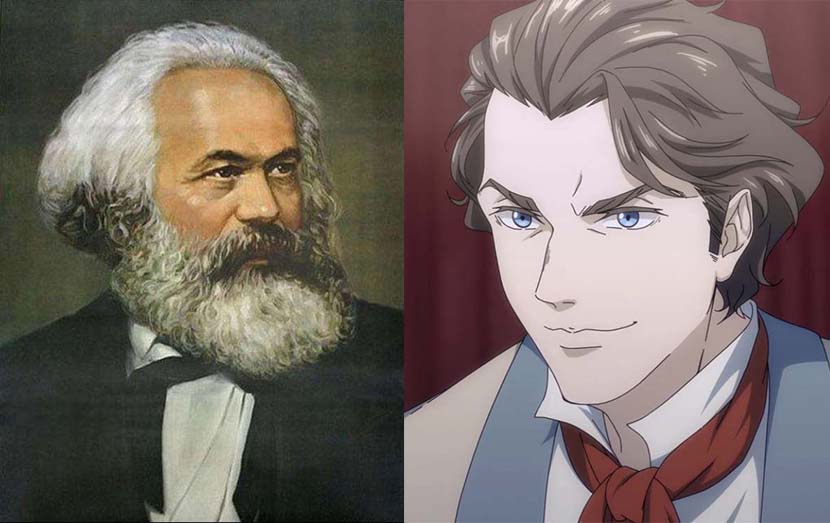 Left: The Chinese school portrait of Karl Marx; right: The image of Karl Marx in the Karl Marx cartoon