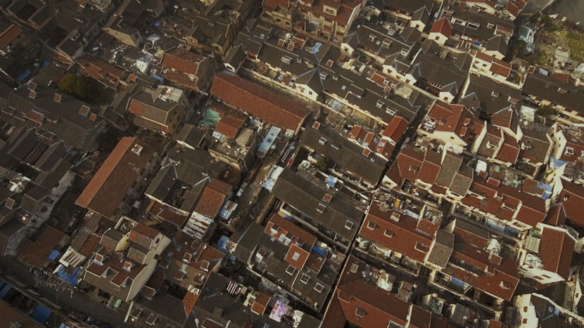 An aerial view of Laoximen, Shanghai, January 2019. Daniel Holmes/Sixth Tone