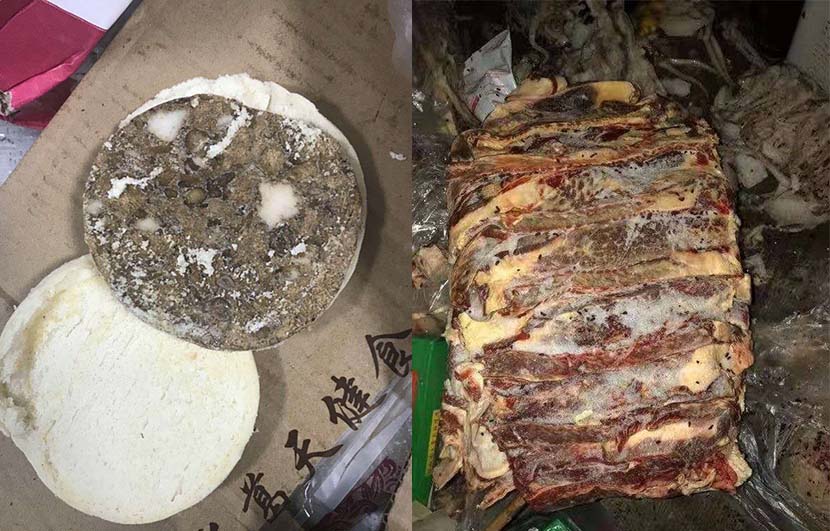 Rotten food products at Chengdu No. 7 Experimental High School in Chengdu, Sichuan province, 2019. From @成都这点事 on Weibo