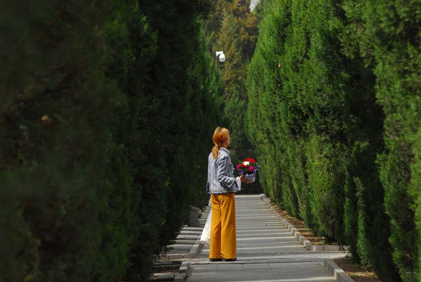 A woman visits Wan’an Cemetery to sweep tombs during the Tomb-Sweeping Day festival in Beijing, April 5, 2019. Zhao Yongliang/VCG