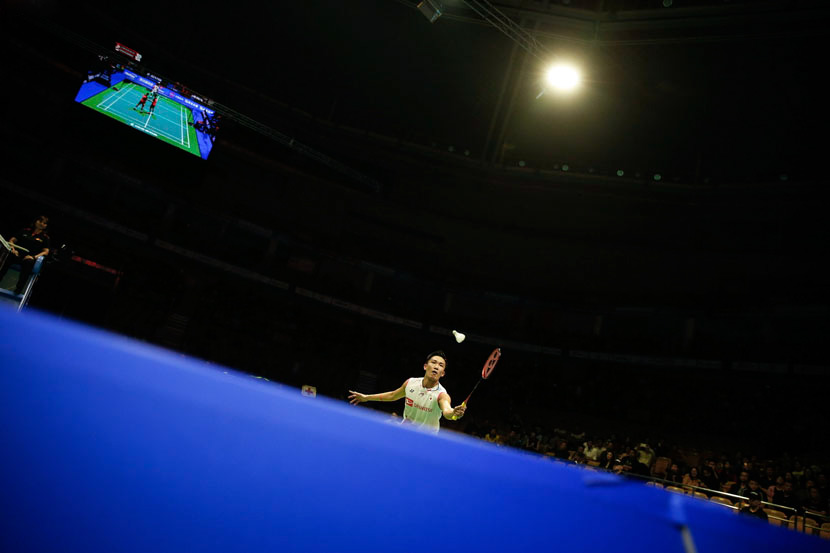 A player prepares to strike during the 2019 Badminton Asia Championships in Wuhan, Hubei province, April 27, 2019. Roman Pilipey/EPA/IC