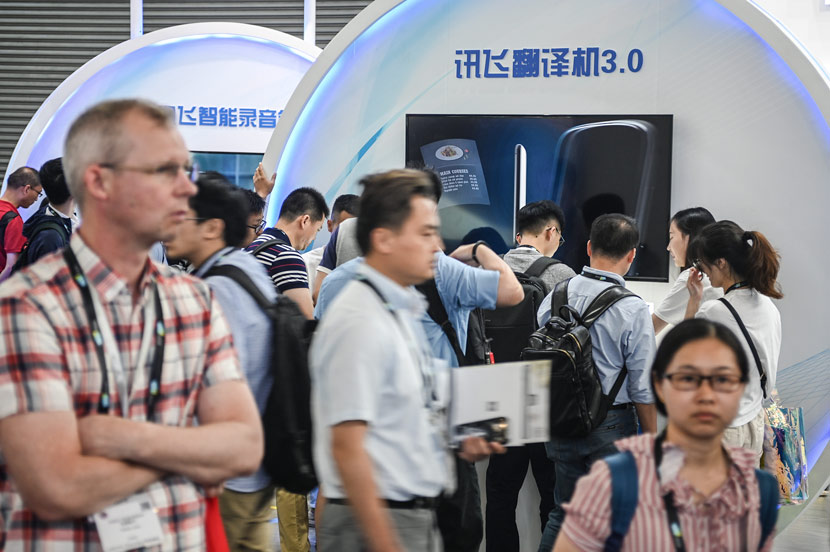 An iFlytek booth during a CES ASIA event in Shanghai, June 12, 2019. Gao Yuwen/VCG