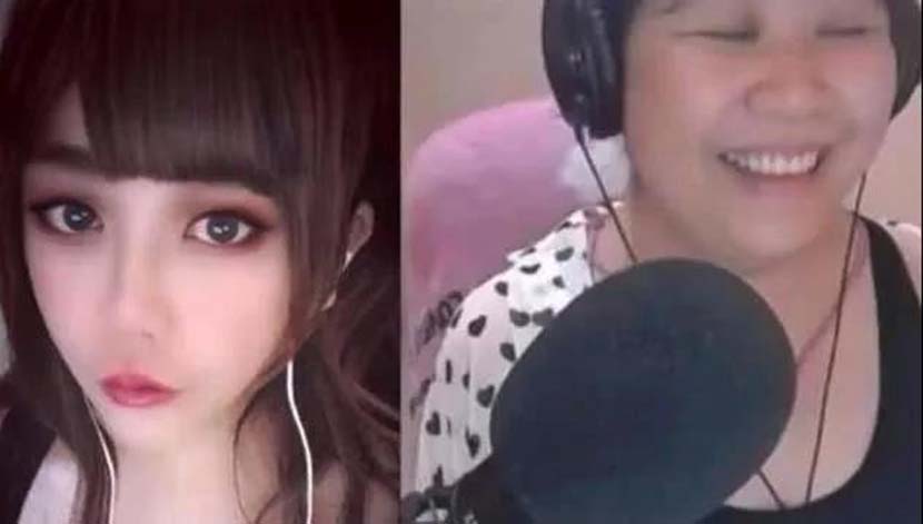 Left: An image livestreamer Her Majesty Qiao Biluo had posted on her Douyu account; right: Her actual face, as revealed in last week’s “unmasking” during a live broadcast. @江苏新闻 on Weibo
