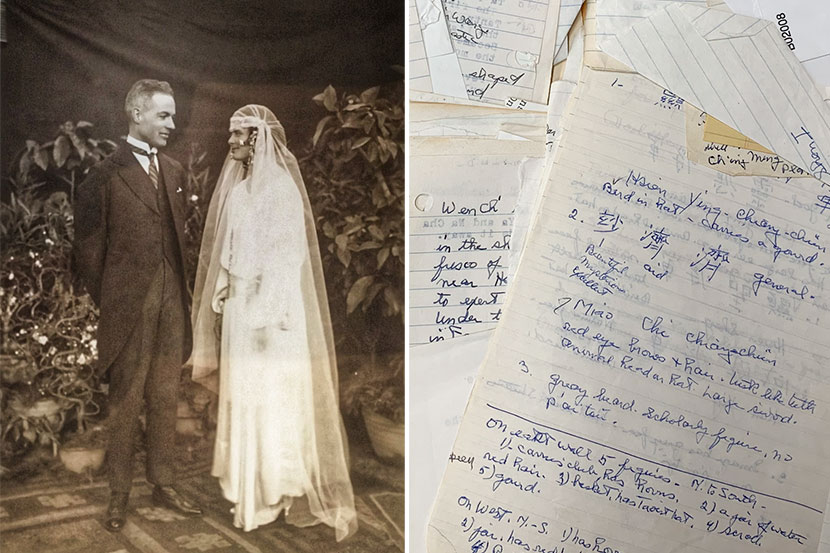 Left: The wedding of L. Carrington Goodrich and Anne P. Swann, in Beijing, 1923. Courtesy of Anne Goodrich Jones; right: Anne S. Goodrich’s research notes. Courtesy of Li Mingjie