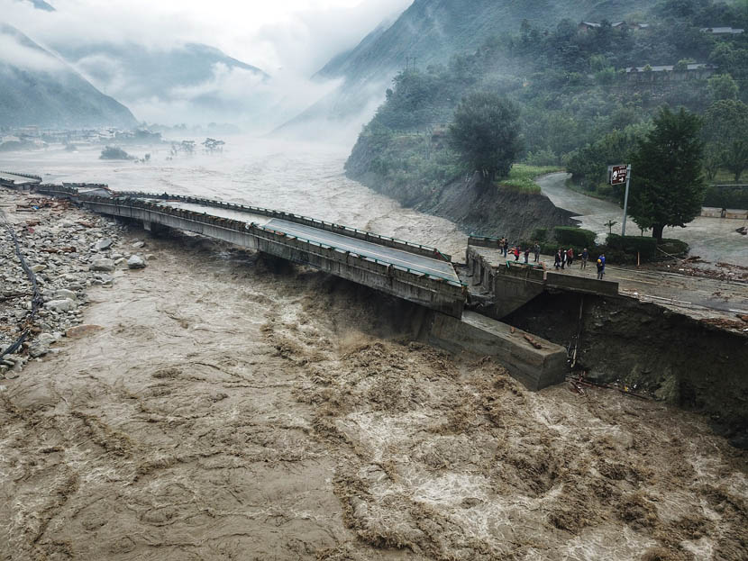 An aerial view of a rushing river in the Aba Tibetan and Qiang Autonomous Prefecture, Sichuan province, Aug. 20, 2019. Wang Hongqiang/Chengdu Economic Daily/VCG