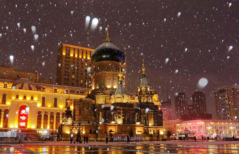 The first snow of winter falls in Harbin, Heilongjiang province, Nov. 6, 2019. VCG