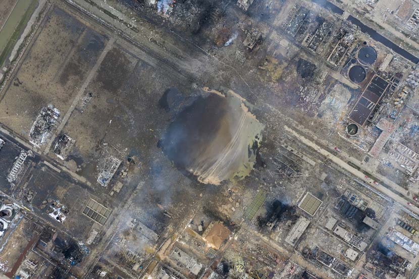 An aerial view of the aftermath of an explosion at a chemical plant owned by Jiangsu Tianjiayi Chemical Co. Ltd. in Yancheng, Jiangsu province, March 22, 2019. Caixin/VCG