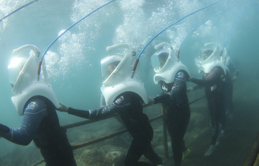 Tourists experience an underwater sea walk in Sanya, Hainan province, Jan. 11, 2020. Yang Guanyu/Xinhua
