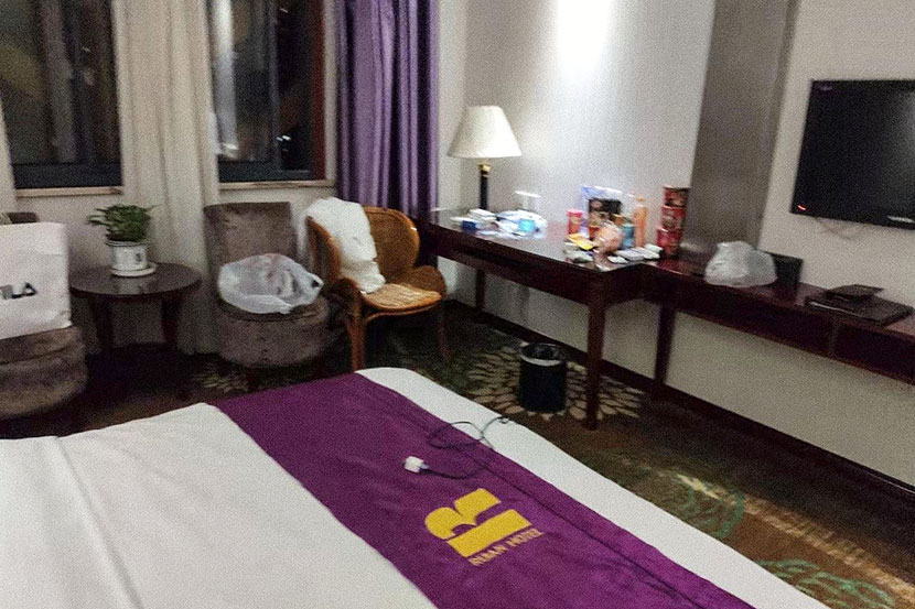A corner of the hotel room where Zhang Chi stayed while trying to recover from his viral pneumonia and avoid spreading it to his family, Wuhan, Hubei province, January 2020. Courtesy of Zhang Chi