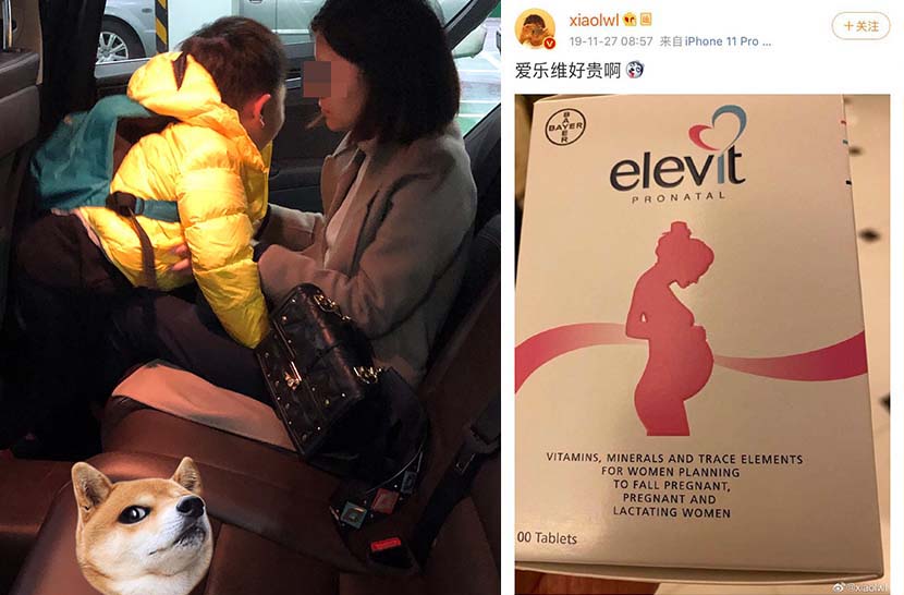Left: A photo of Li Wenliang’s wife and child, posted to his Weibo account in 2019; right: A screenshot of another post shows Li complaining about a multivitamin for pregnant women being too expensive. From @xiaolwl on Weibo