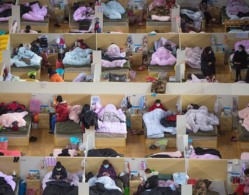 Patients at a “shelter hospital” in Wuhan, Hubei province, Feb. 17, 2020. Xinhua