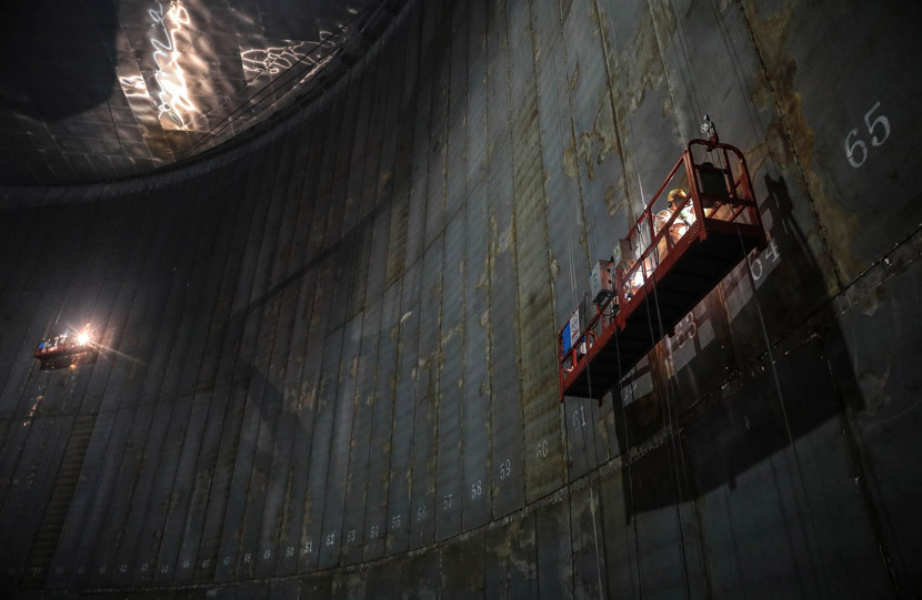 An interior view of an under-construction natural gas storage tank in Zhoushan, Zhejiang province, Feb. 28, 2020. Chen Yongjian/IC