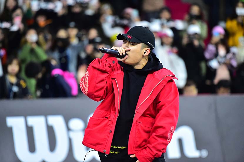 Rapper PG One performs in Beijing, Oct. 29, 2017. VCG