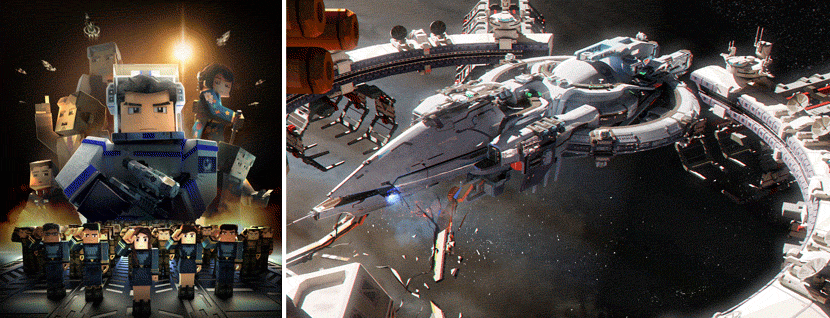A promotional image for “My Three Body, Legend of Zhang Beihai” (left) and a still frame of the Battleship Natural Selection (right). Courtesy of The Three-Body Universe