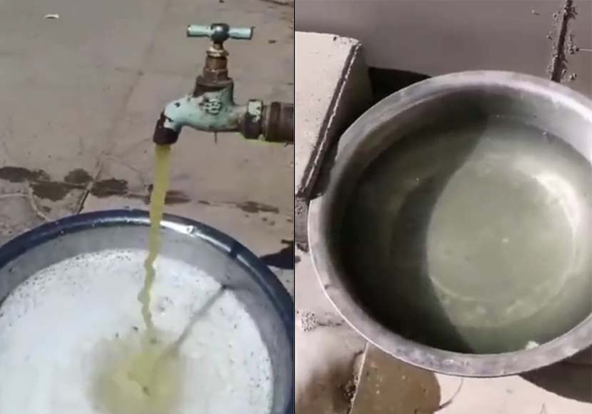 Screenshots show contaminated water coming from a spigot. From @云南政法 on Weibo