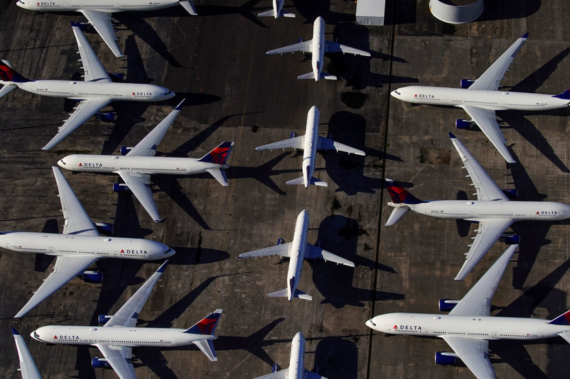 Large numbers of airplanes are parked due to flight reductions made to slow the spread of the coronavirus, at Birmingham-Shuttlesworth International Airport in Birmingham, Alabama, U.S. March 25, 2020.  Elijah Nouvelage/Reuters via Xinhua
