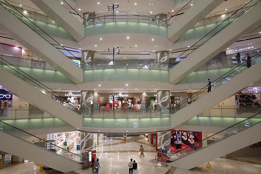 A view of a shopping mall in Zhongshan, Guangdong province, April 14, 2020. People Visual