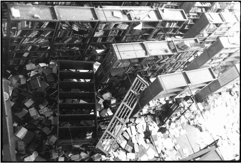 A view of a college’s damaged library in June 28, 1967. Li Zhensheng/The Chinese University of Hong Kong Press