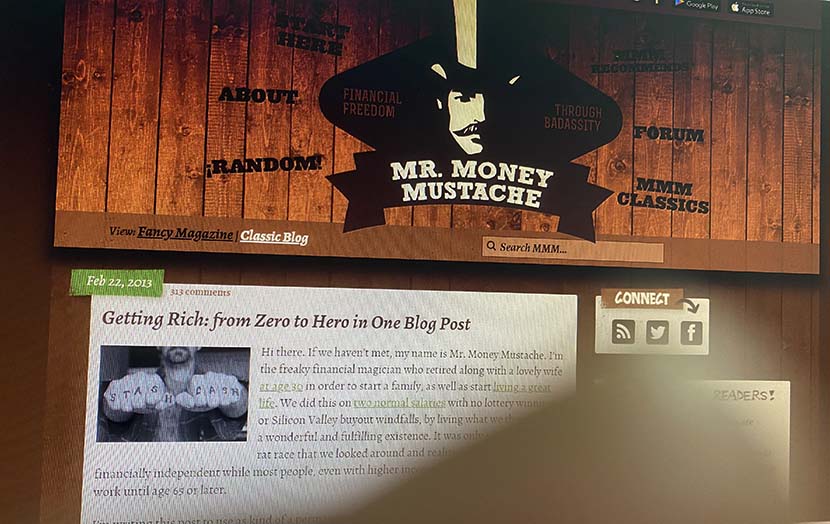 A photo shows the blog of Mr. Money Mustache. Sixth Tone