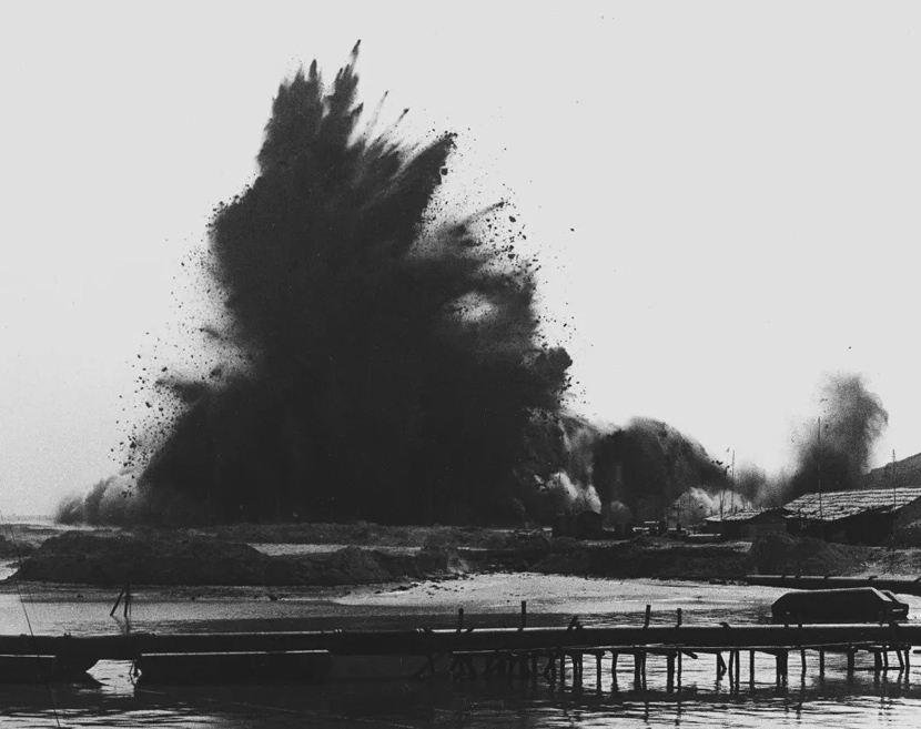 The first explosion before further construction in the Shekou area of Shenzhen, Guangdong province, July 1979. The blast marked the beginning of China’s reform and opening-up era. He Huangyou via Shenzhen Art Museum