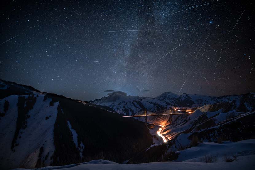 A meteor shower is captured in Ili Kazak Autonomous Prefecture, Xinjiang Uyghur Autonomous Region, Dec. 12, 2020. People Visual