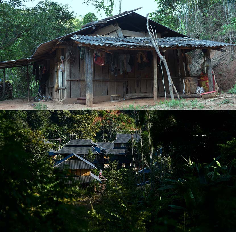 Above: A house in Hebian Village before the renovation project. Courtesy of the village’s cooperative. Below: An aerial view of Hebian Village, Yunnan province, Nov. 1, 2020. Wu Huiyuan/Sixth Tone