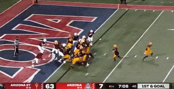 A GIF shows running back Jackson He scoring the first-ever touchdown by a Chinese-born player in a Division 1 college football game. From @ASUFootball on Twitter