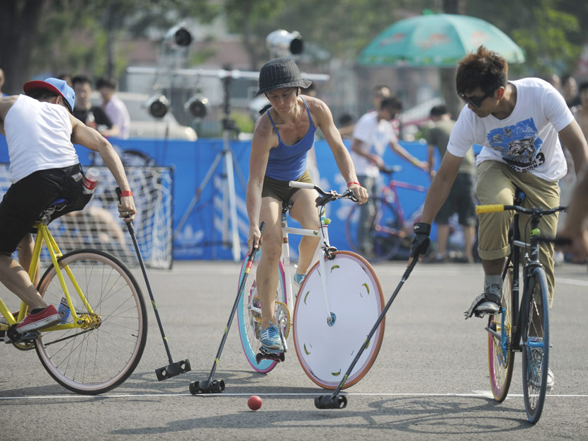 Participants during the third Fixed Gear Revolution in Beijing, 2011. People Visual