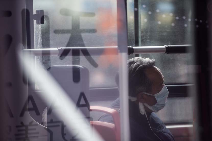 An elderly man on a public bus in Hangzhou, Zhejiang province, Feb. 8, 2020. People Visual