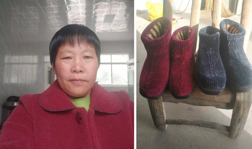 Left: A selfie taken by Han Shimei; right: A photograph of Han’s shoes. Courtesy of Han Shimei