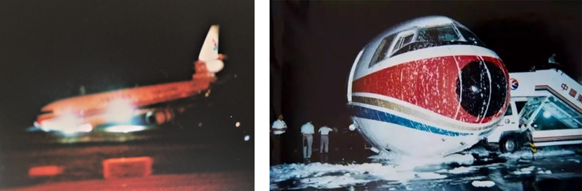 The emergency landing of China Eastern Airlines Flight MU586 on Sept. 10, 1998. Despite faulty landing gear, no passengers or staff were harmed. Courtesy of Luo Keping