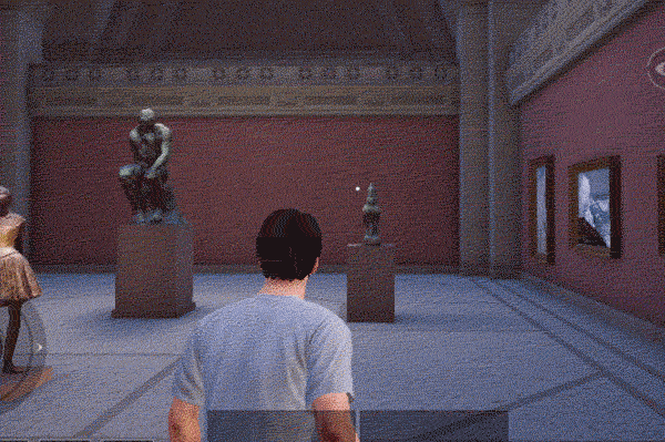 A GIF shows the player wandering through the Metropolitan Museum of Art. From 和平精英 on WeChat