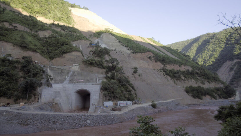 The construction site for the Jiasa River hydropower station, which poses risks to the endangered green peafowls active in the area near Jiasa Town, Yunnan province, Aug. 21, 2017. Courtesy of Friends of Nature