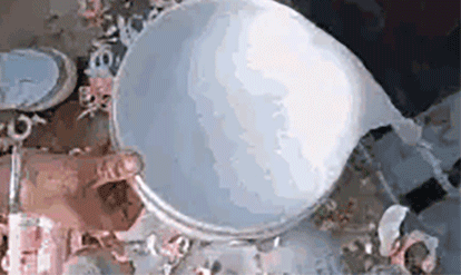 A GIF shows a bucket of Zhenguoli yogurt drink being poured into a drainage ditch. From Weibo