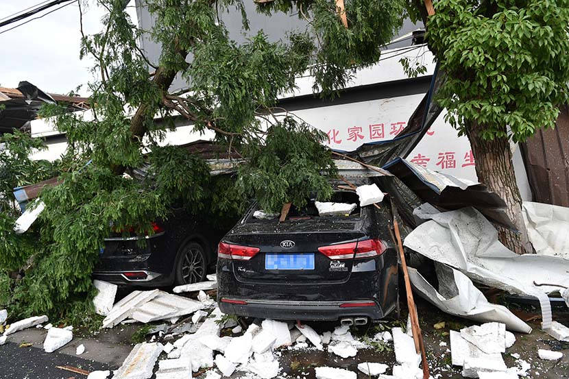 Trees fall after a tornado in Suzhou, Jiangsu province, May 15, 2021. People Visual