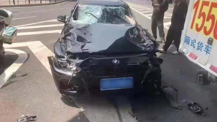 The vehicle Liu was driving when he rammed into pedestrians in downtown Dalian, Liaoning province, May 22, 2021. Xinhua