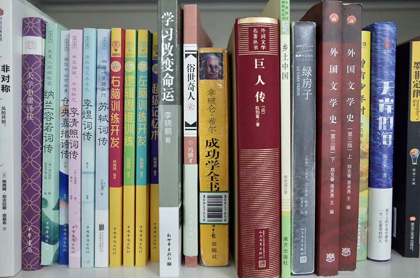 Some of Liu Jiasen’s books about success. Li Yiming for Sixth Tone