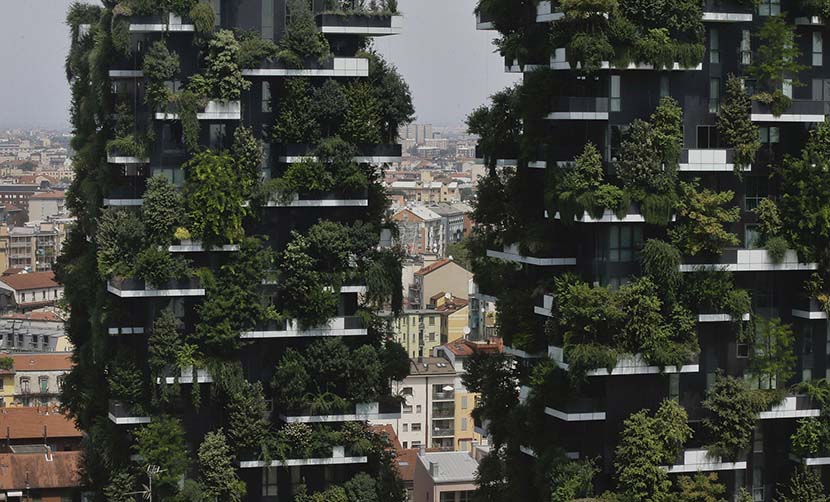 The two Bosco Verticale residential towers in the Porta Nuova district of Milan, Italy, Aug. 3, 2017. IC