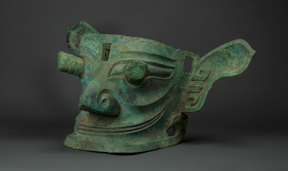 A view of a large bronze statue unearthed at Sanxingdui, which has aroused researchers’ curiosity due to its unusual, protruding eyes. Courtesy of Sanxingdui Museum