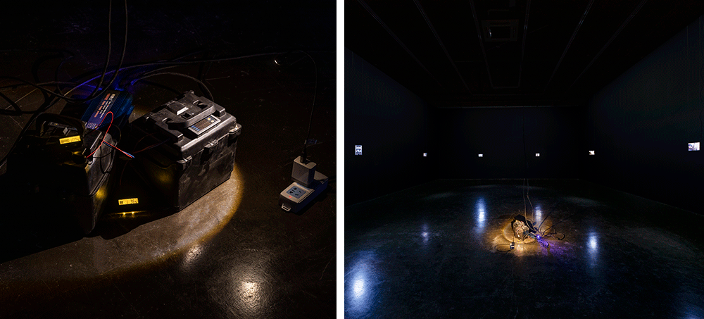 Left: A view of the “Emgergency Power System” exhibition, 2020; Right: A view of Ge Yulu’s solo exhibition, May 22, 2020. Courtesy of Ge Yulu, photo taken by Yang Wei via Beijing Commune