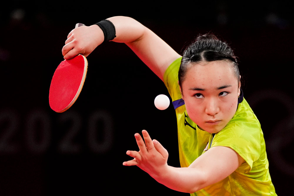 Mima Ito during the table tennis women’s singles semifinal at the 2020 Summer Olympics, Tokyo, July 29, 2021. Kin Cheung/People Visual
