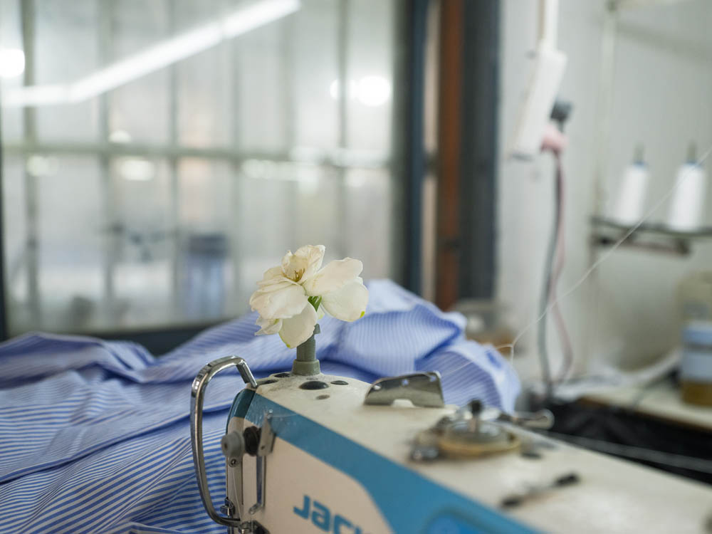 A flower on a sewing machine, June 2021. Courtesy of Lü Meng